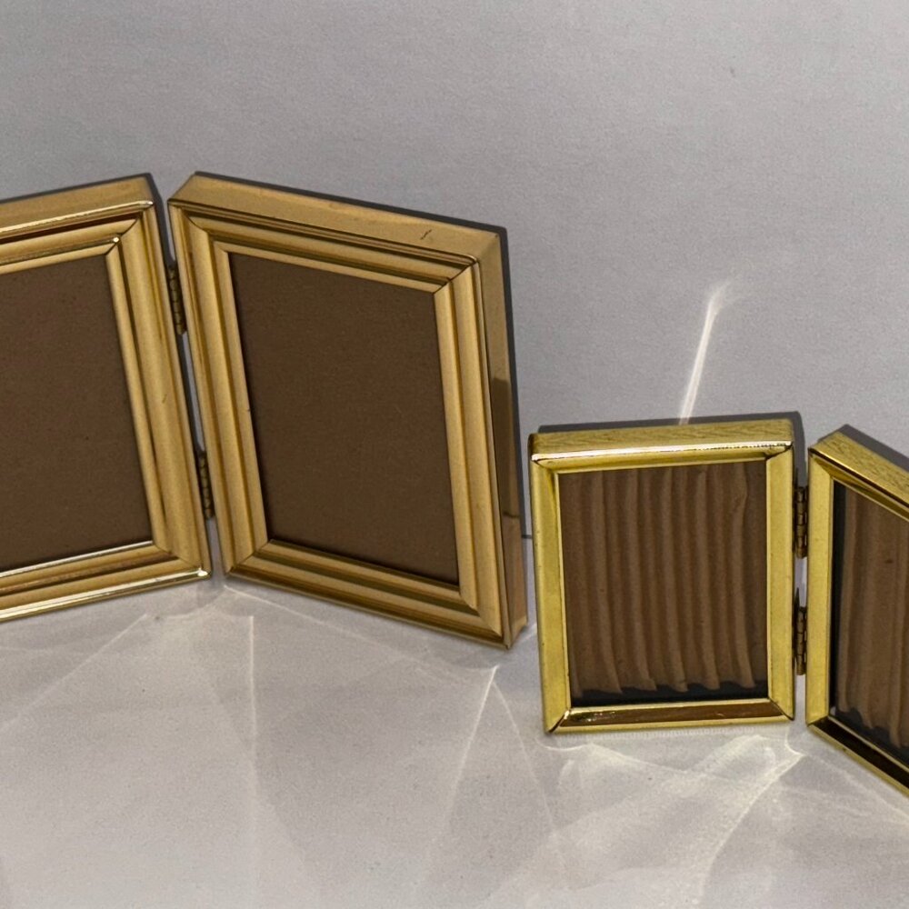 Vintage Folding Picture Frame Set of 2 Gold